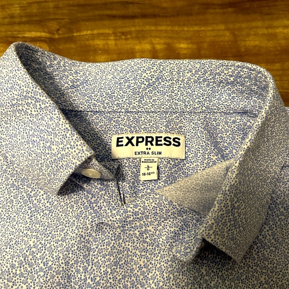 Express Patterned Button Down - Light Blue - Picture 3 of 4